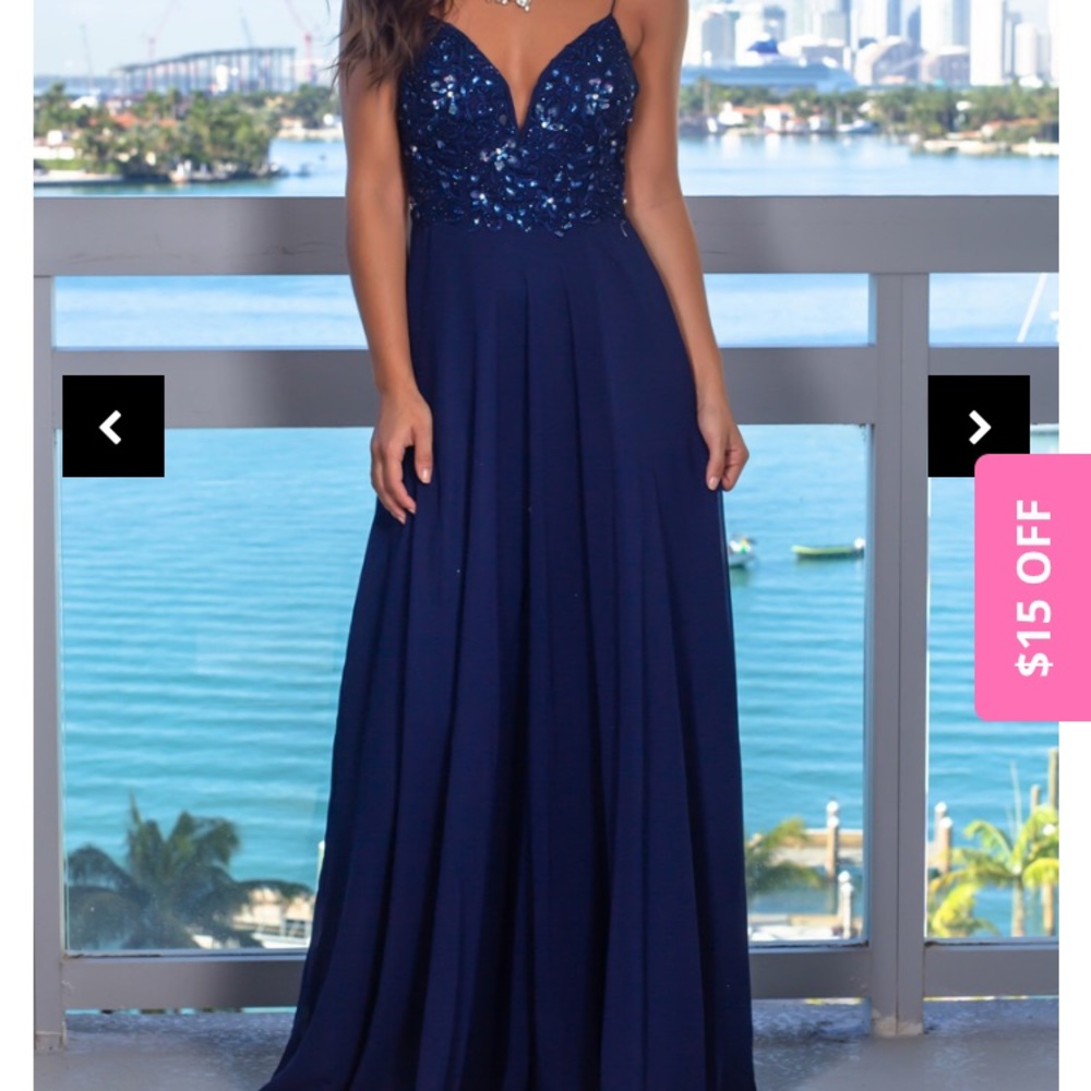 Navy Maxi Dress w/ Embroidered Sequin Top